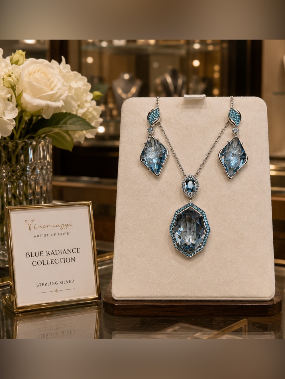 Sterling silver  Blue Gemstone Necklace and Earring Set